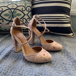 Floral embroidered heels